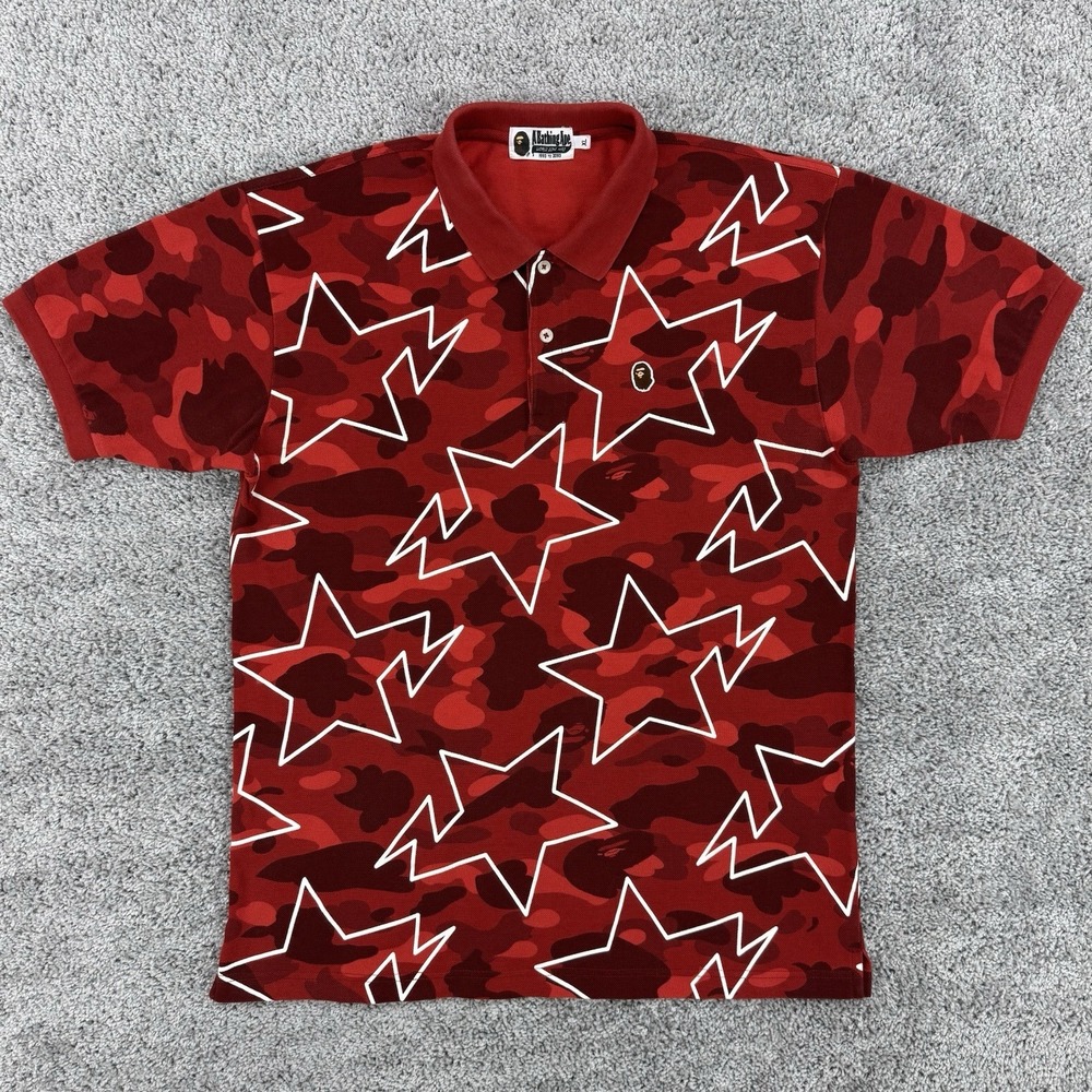 A Bathing Ape BAPE Color Camo Sta Ape Head Polo Men's XL Red Short Sleeve
